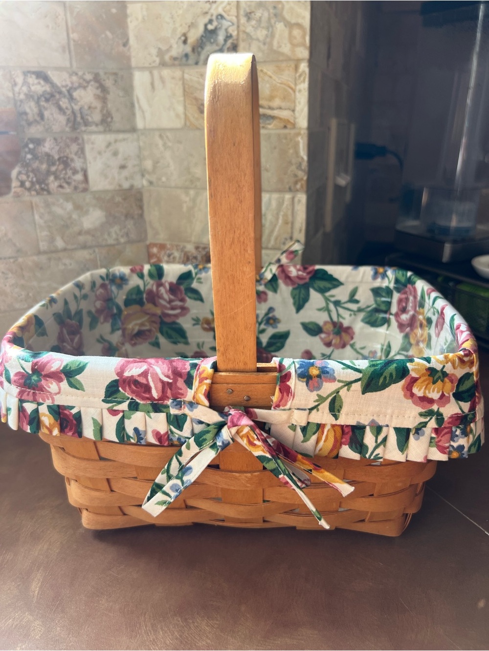 Longaberger Rectangular Tan Woven Basket with Handle,